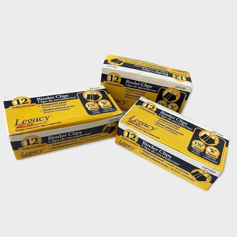 3 Boxes Legacy Binder Clips 12 each box - Size Medium